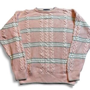 Vintage‎ claybrooke cotton cable knit pink cottage core sweater size XL